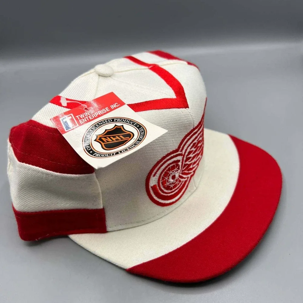 Vintage Detroit Red Wings Hat Men White Twins Enterprise NHL Snap‎ Back Cap New